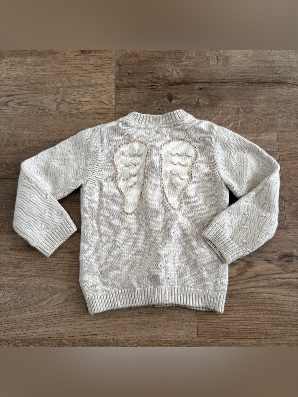 Baby Boden Angel Wings Cream Knit Sweater Cardigan Size 12/18 Months Wool Blend